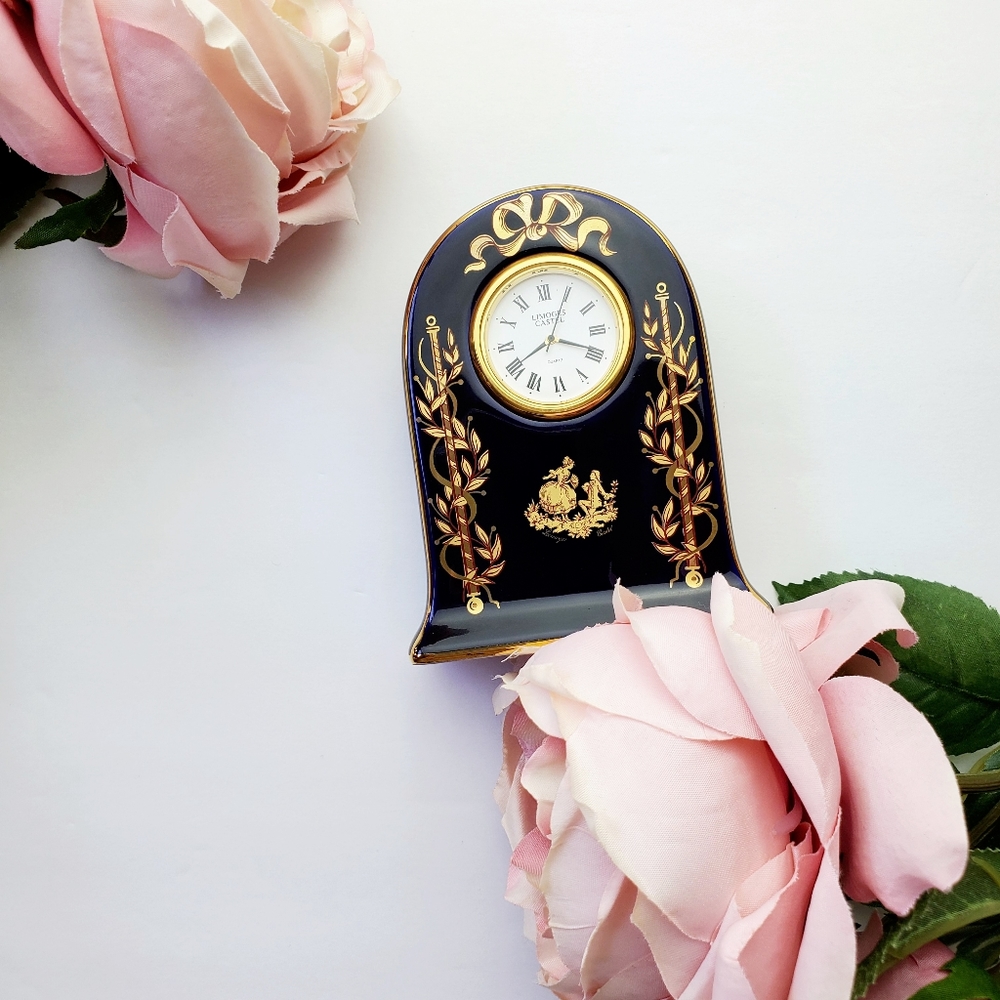 Vintage Rare Limoges 22K Gold Mini Clock Decor - Picture 1 of 16